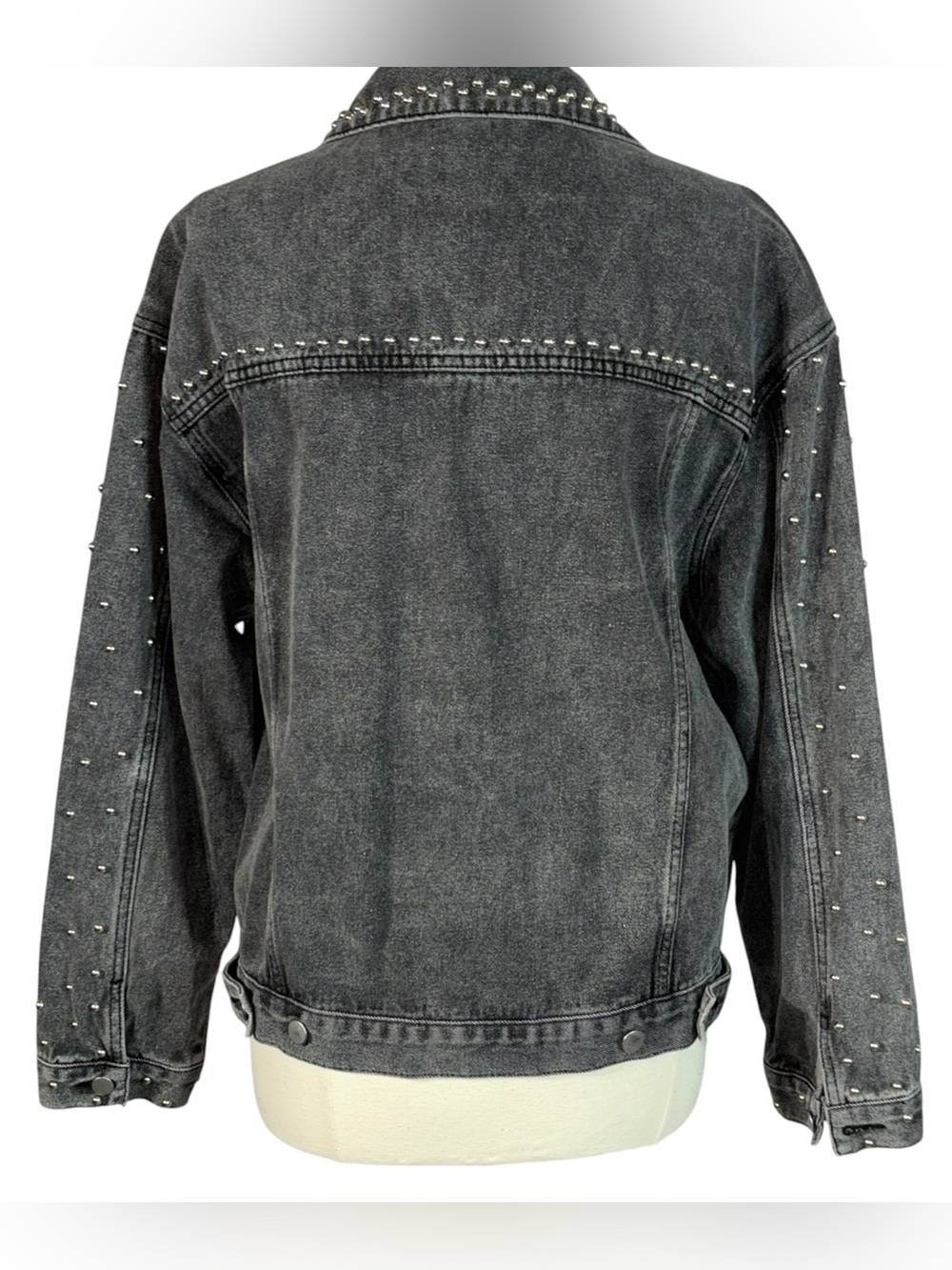 POL Washed Black Studded Oversized Denim Jacket Distressed Size M - Picture 3 of 10